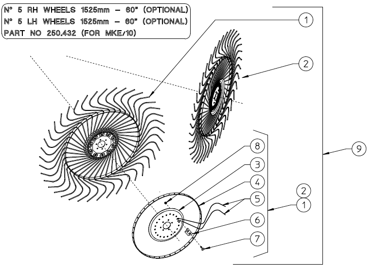 FINGER WHEEL ASSEMBLY, 60", RIGHT HAND, 230.279