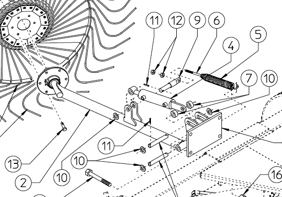 RAKE WHEEL ARM, QR CENTER WHEEL, 230.374