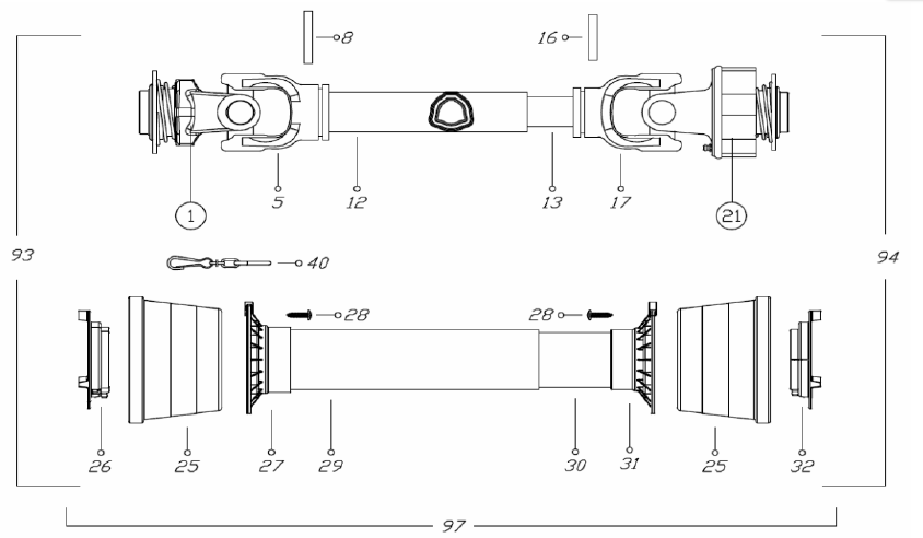 PTO SHAFT ASSEMBLY, DM6 & DM7, 620.333