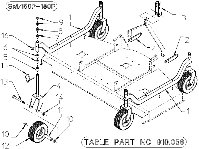 PNEUMATIC WHEEL KIT, SM150P, 100.933