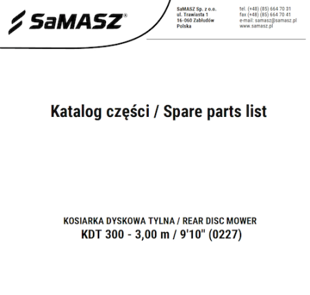 KDT-300 Disc Mower Parts Manual