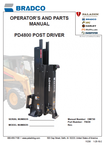 Bradco Post Driver PD4800 Manual OM730