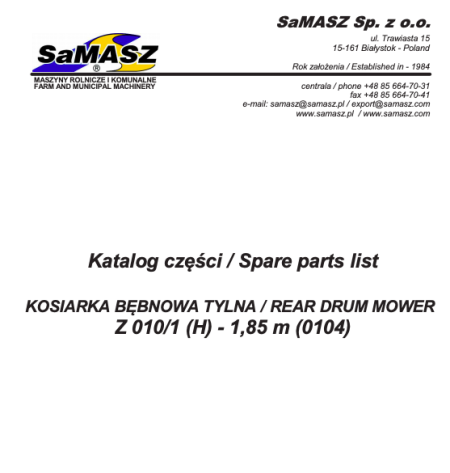 SaMASZ Z010-1 1.85M Parts Manual