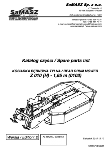 SaMASZ Z010-H 1.65M Parts Manual