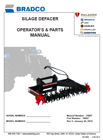 Bradco Silage Defacer Manual-76807
