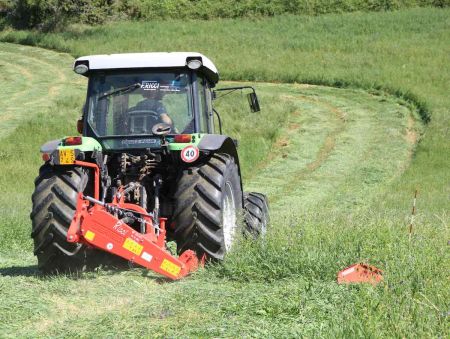 Fiore Hydraulic Lift Sickle Bar Mower on tractor in field