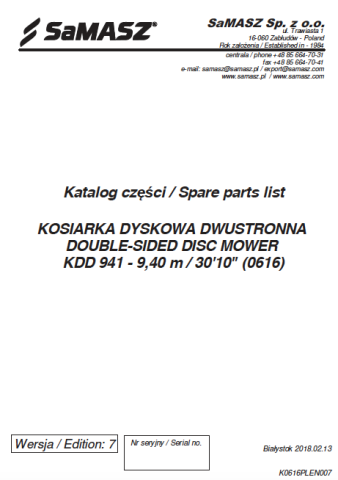 KDD 941 Dual Disc Mower Parts Manual
