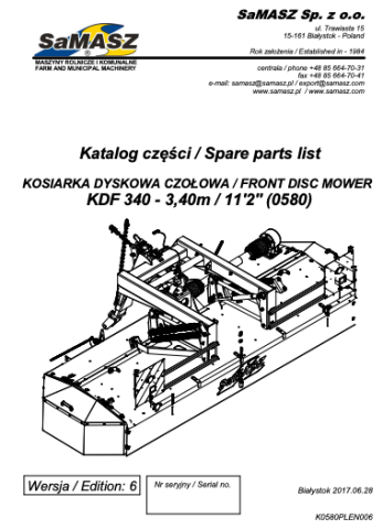 KDF 340 Front Disc Mower Parts Manual