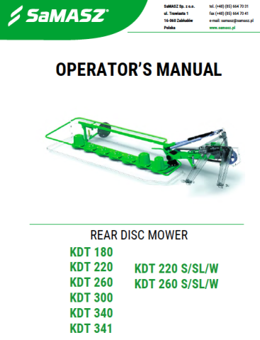KDT Disc Mower Operator Manual 2019-10-22