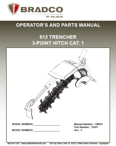 Bradco 612 Trencher Manual OM521