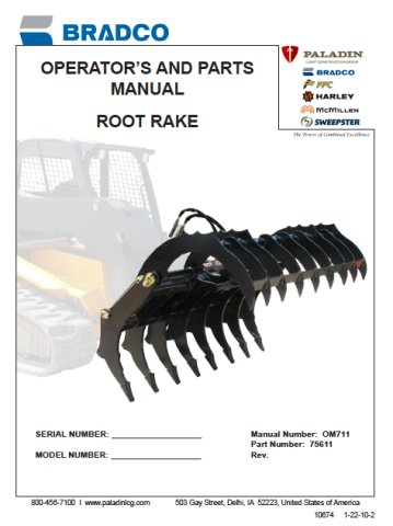 Bradco Root Rake Manual OM711