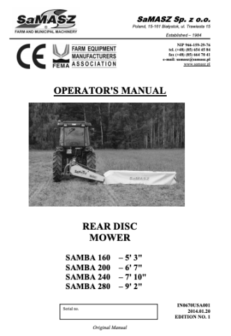 SaMASZ Samba Disc Mower Operator Manual