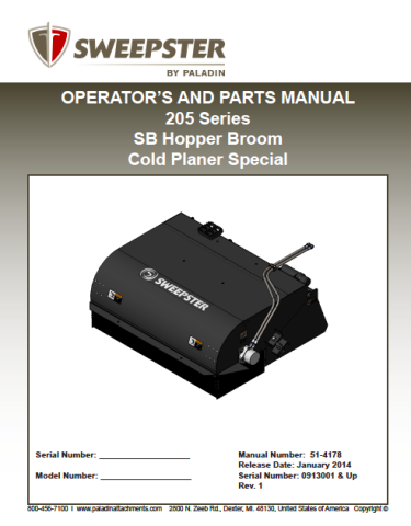 SB Hopper Broom 205 Series SN0913001 & Up