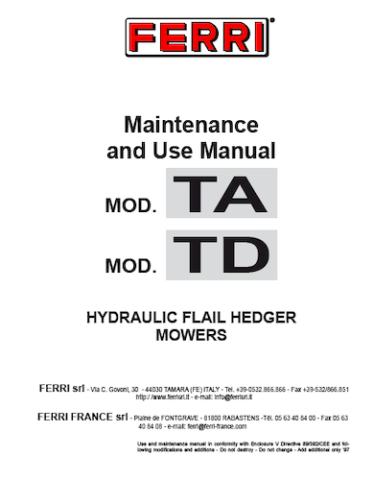 Ferri TA & TD Owners Manual