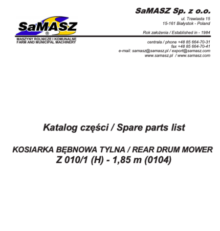 SaMASZ Z010-1 1.85M Parts Manual