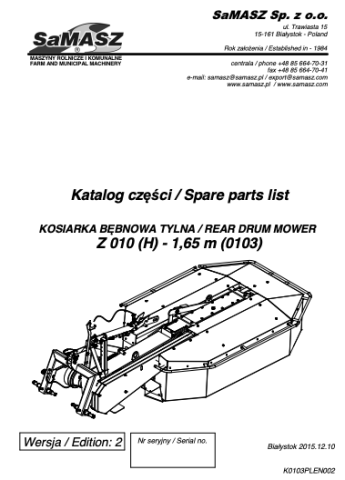 SaMASZ Z010-H 1.65M Parts Manual